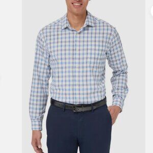NEW Kirkland Signature Men's XL Blue & White Plaid Performance Sport Dress Shirt